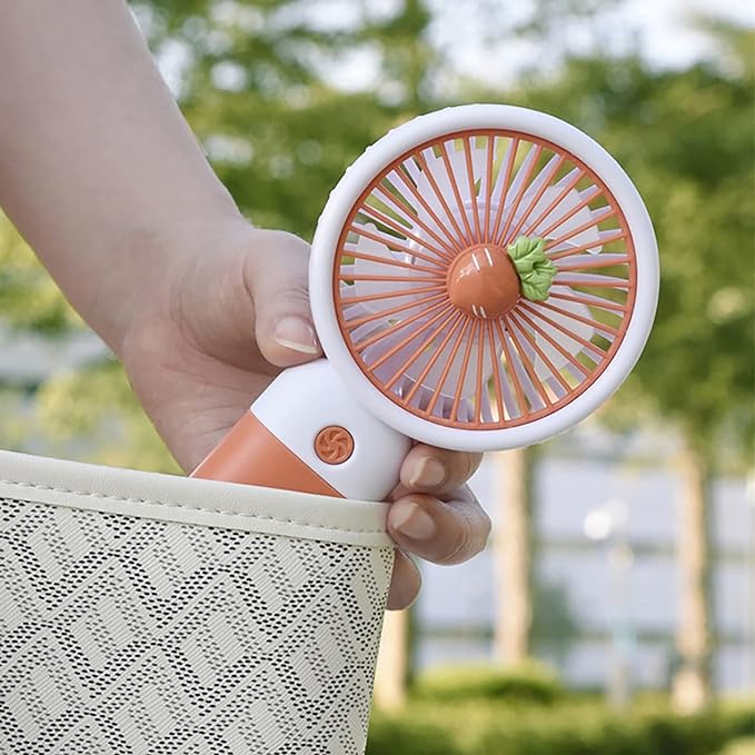 Mini Handheld Fan, USB Rechargeable Cartoon Strawberry Look Portable Fan with Removable Base for Home Office Outdoor