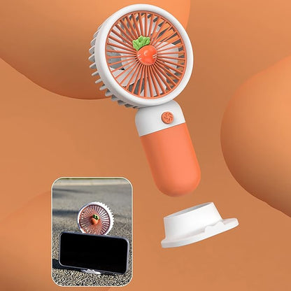Mini Handheld Fan, USB Rechargeable Cartoon Strawberry Look Portable Fan with Removable Base for Home Office Outdoor
